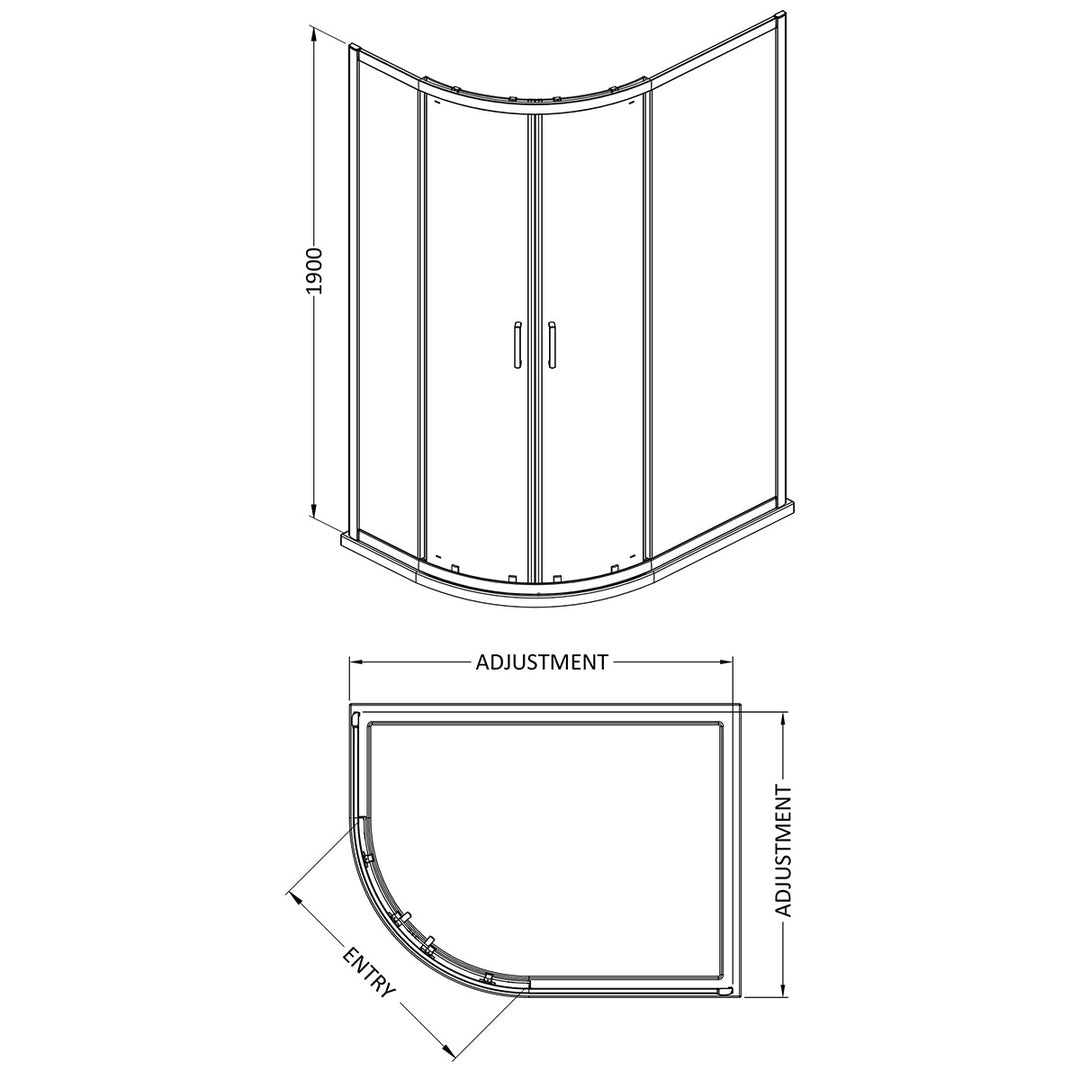 Dene Offset Quadrant Shower Enclosure 1900 x 1200mm x 900mm - Matt Black