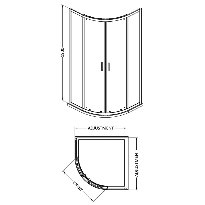 Dene Quadrant Shower Enclosure 1900 x 1000mm x 1000mm - Chrome