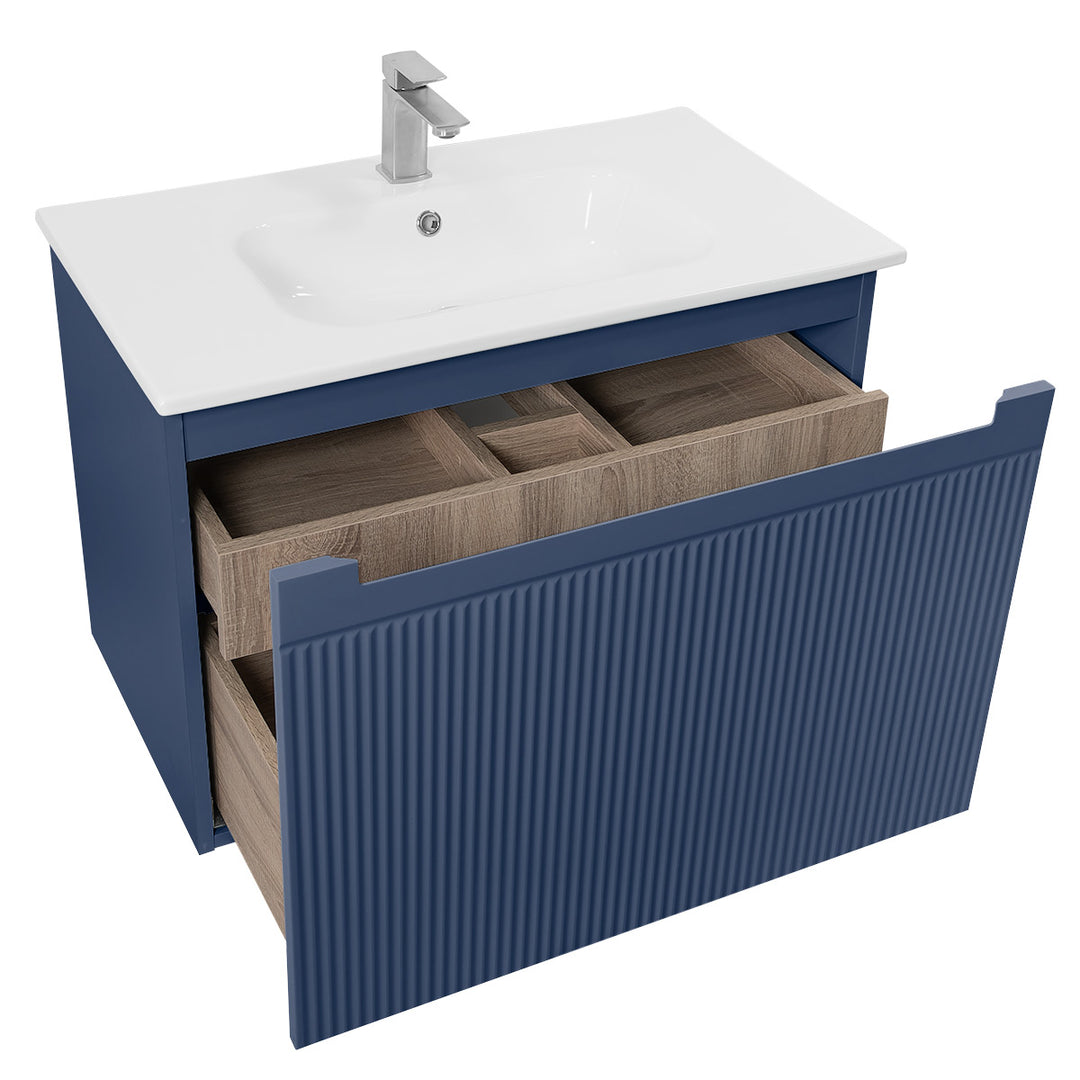 Josef Martin Sophie 800mm Reeded Vanity Unit &amp; Slimline Basin - Marine Blue