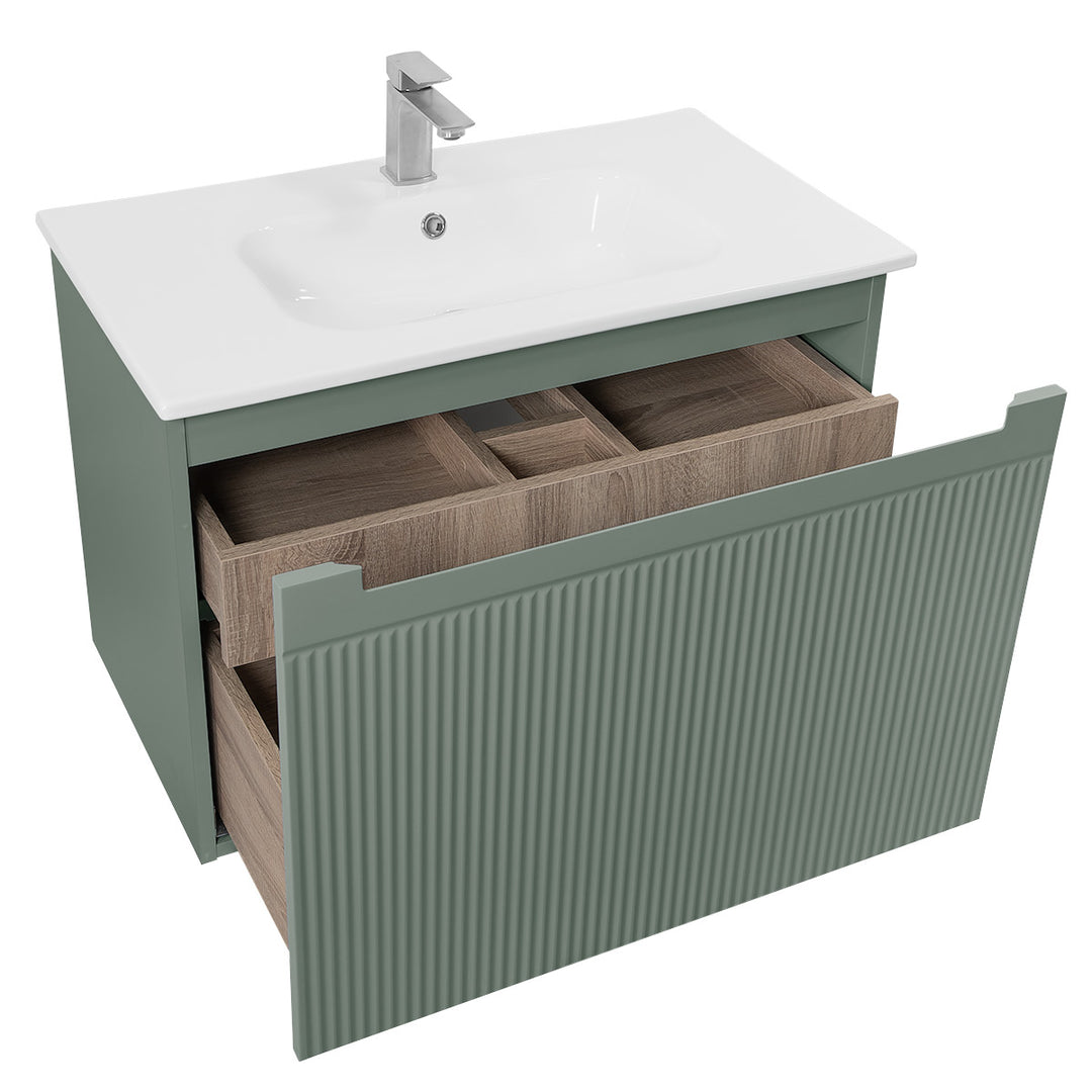 Josef Martin Sophie 800mm Reeded Vanity Unit &amp; Slimline Basin - Spring Green