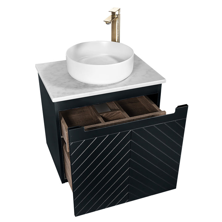 Josef Martin Sophie 600mm Chevron Vanity Unit &amp; Pebble Worktop - Ember