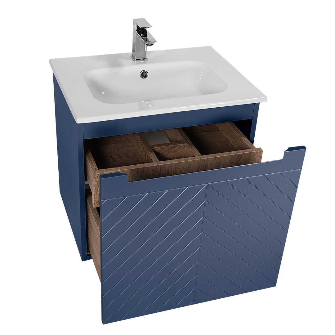 Josef Martin Sophie 600mm Chevron Vanity Unit &amp; Slimline Basin - Marine Blue