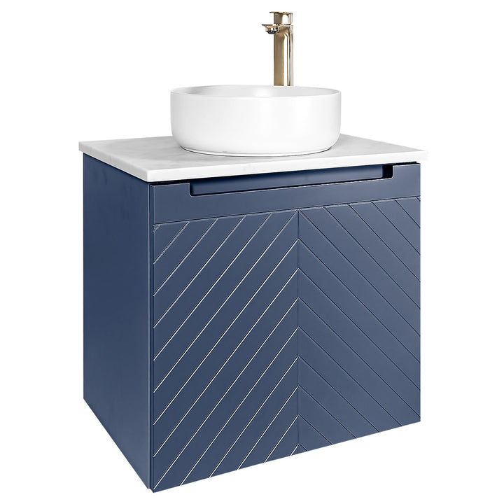 Josef Martin Sophie 600mm Chevron Vanity Unit &amp; Pebble Worktop - Marine Blue