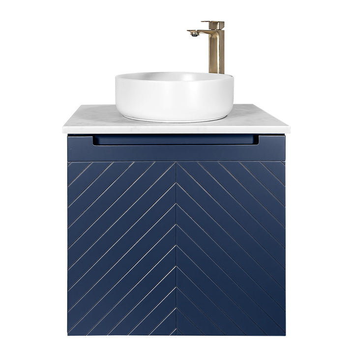 Josef Martin Sophie 600mm Chevron Vanity Unit &amp; Pebble Worktop - Marine Blue