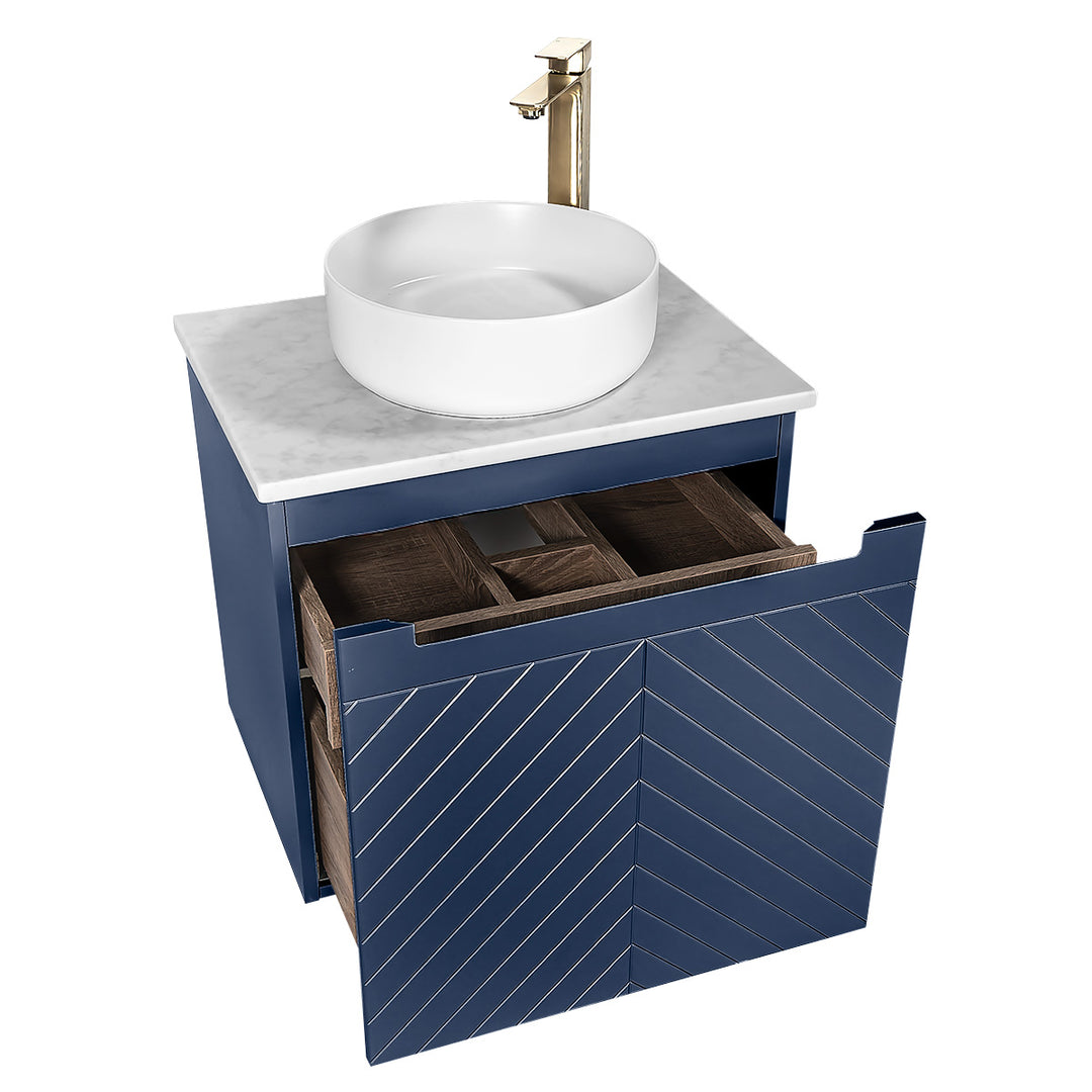 Josef Martin Sophie 600mm Chevron Vanity Unit &amp; Pebble Worktop - Marine Blue