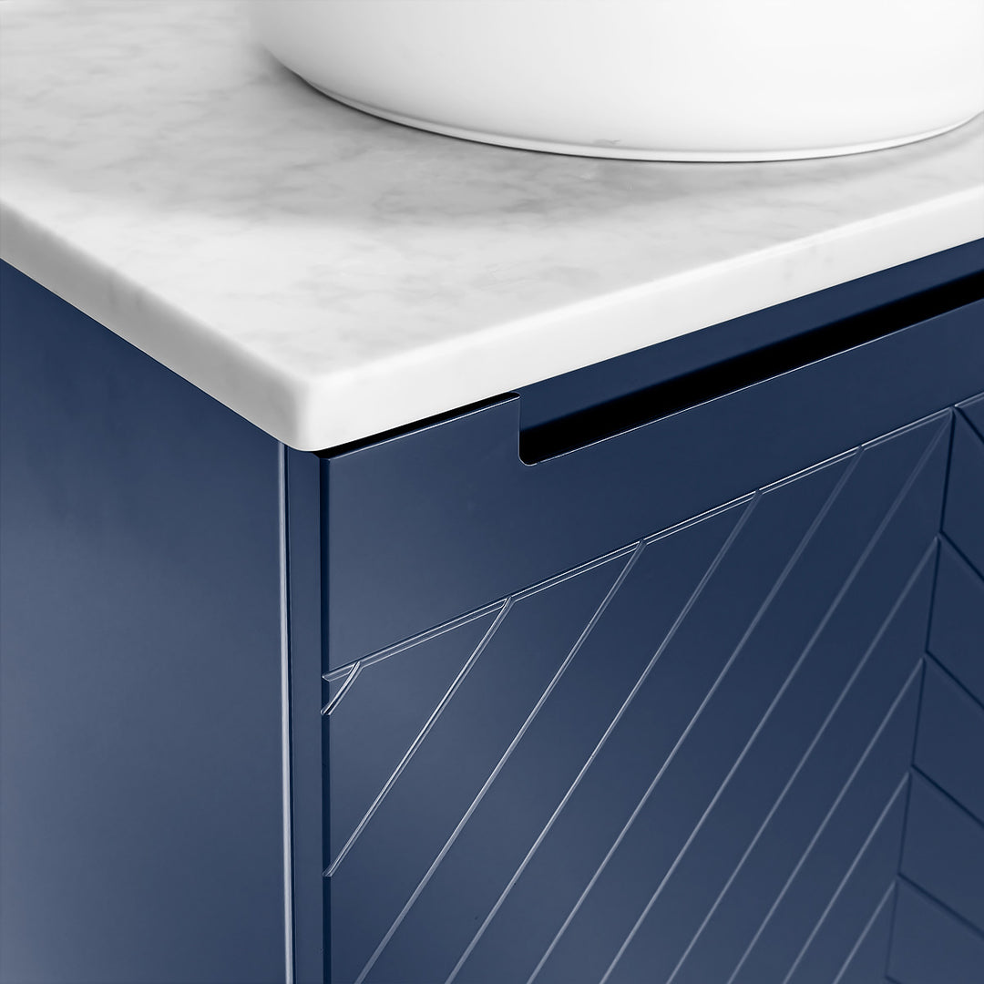 Josef Martin Sophie 600mm Chevron Vanity Unit &amp; Pebble Worktop - Marine Blue