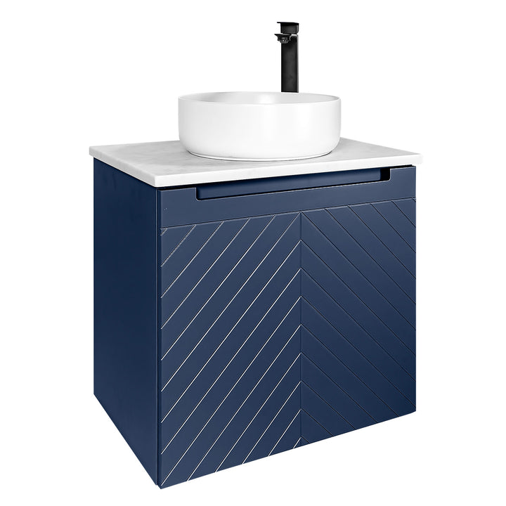 Josef Martin Sophie 600mm Chevron Vanity Unit &amp; Pebble Worktop - Marine Blue