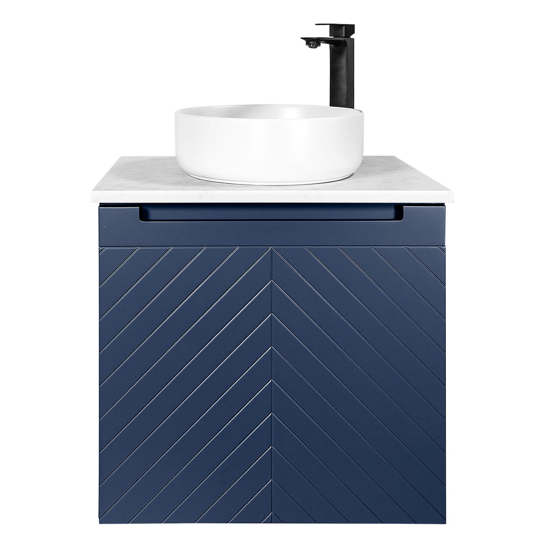 Josef Martin Sophie 600mm Chevron Vanity Unit &amp; Pebble Worktop - Marine Blue