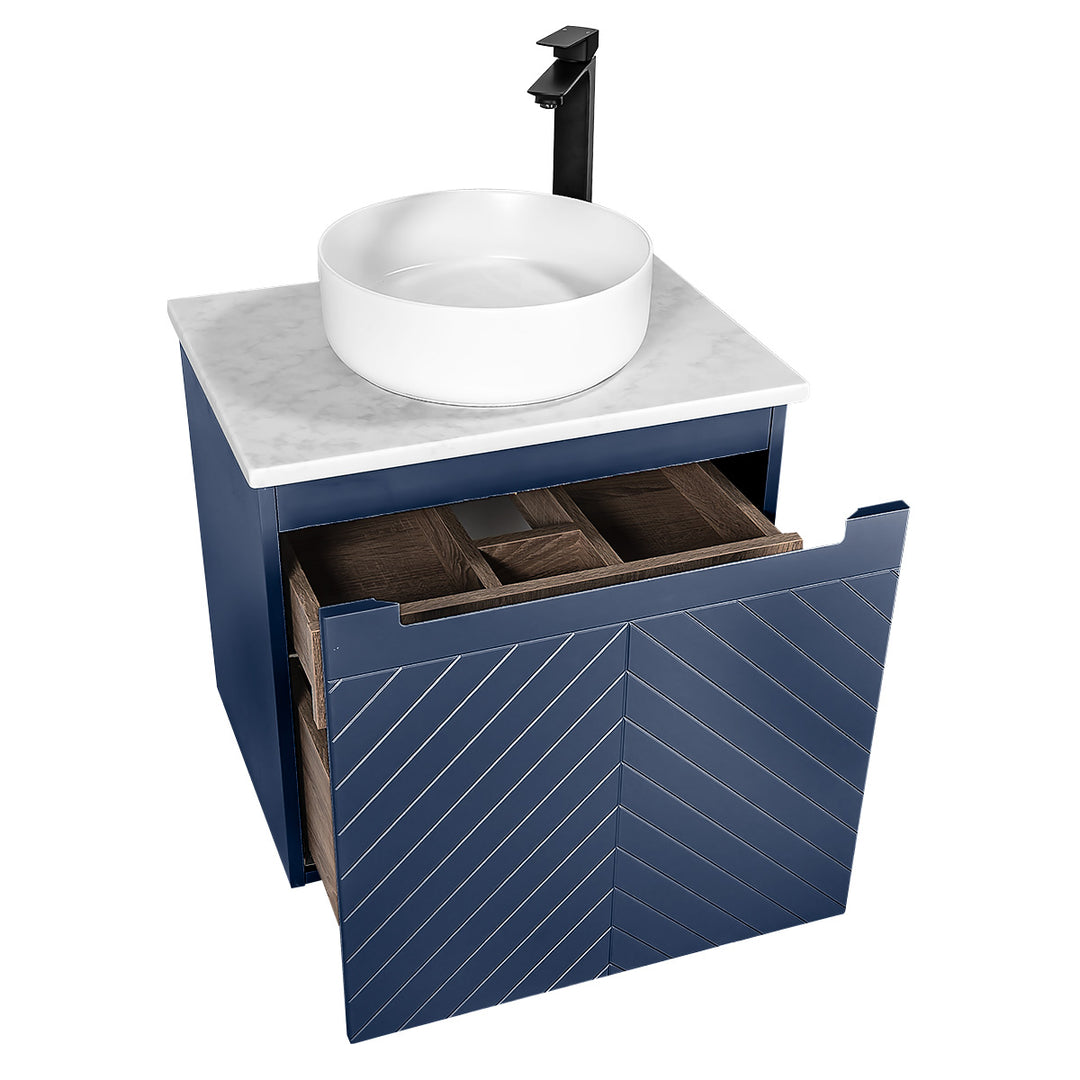 Josef Martin Sophie 600mm Chevron Vanity Unit &amp; Pebble Worktop - Marine Blue