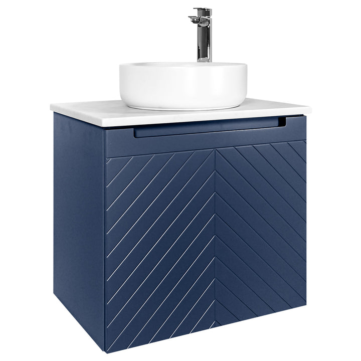 Josef Martin Sophie 600mm Chevron Vanity Unit &amp; Pebble Worktop - Marine Blue