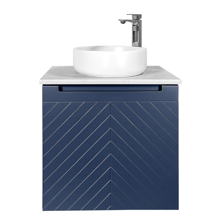 Josef Martin Sophie 600mm Chevron Vanity Unit &amp; Pebble Worktop - Marine Blue