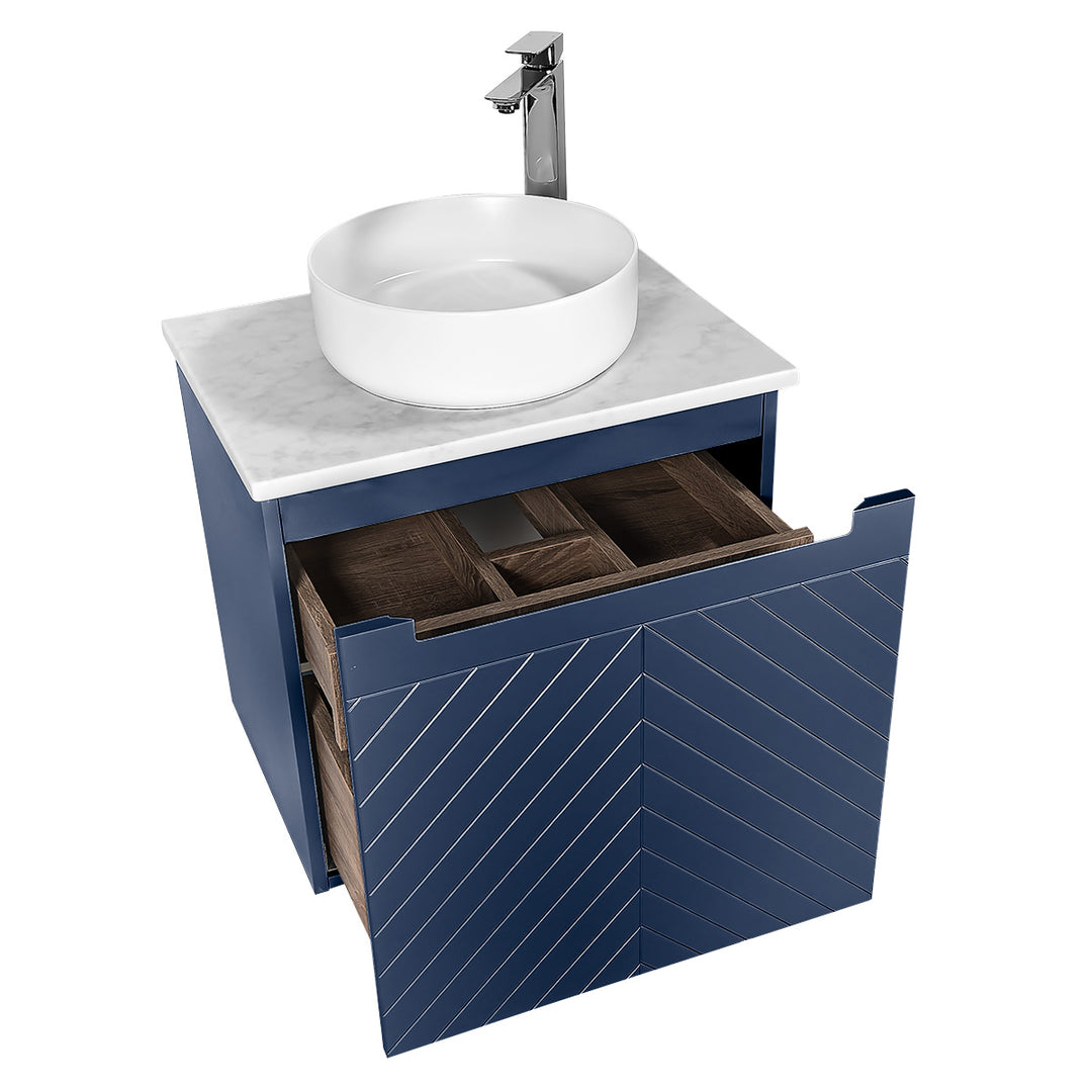Josef Martin Sophie 600mm Chevron Vanity Unit &amp; Pebble Worktop - Marine Blue