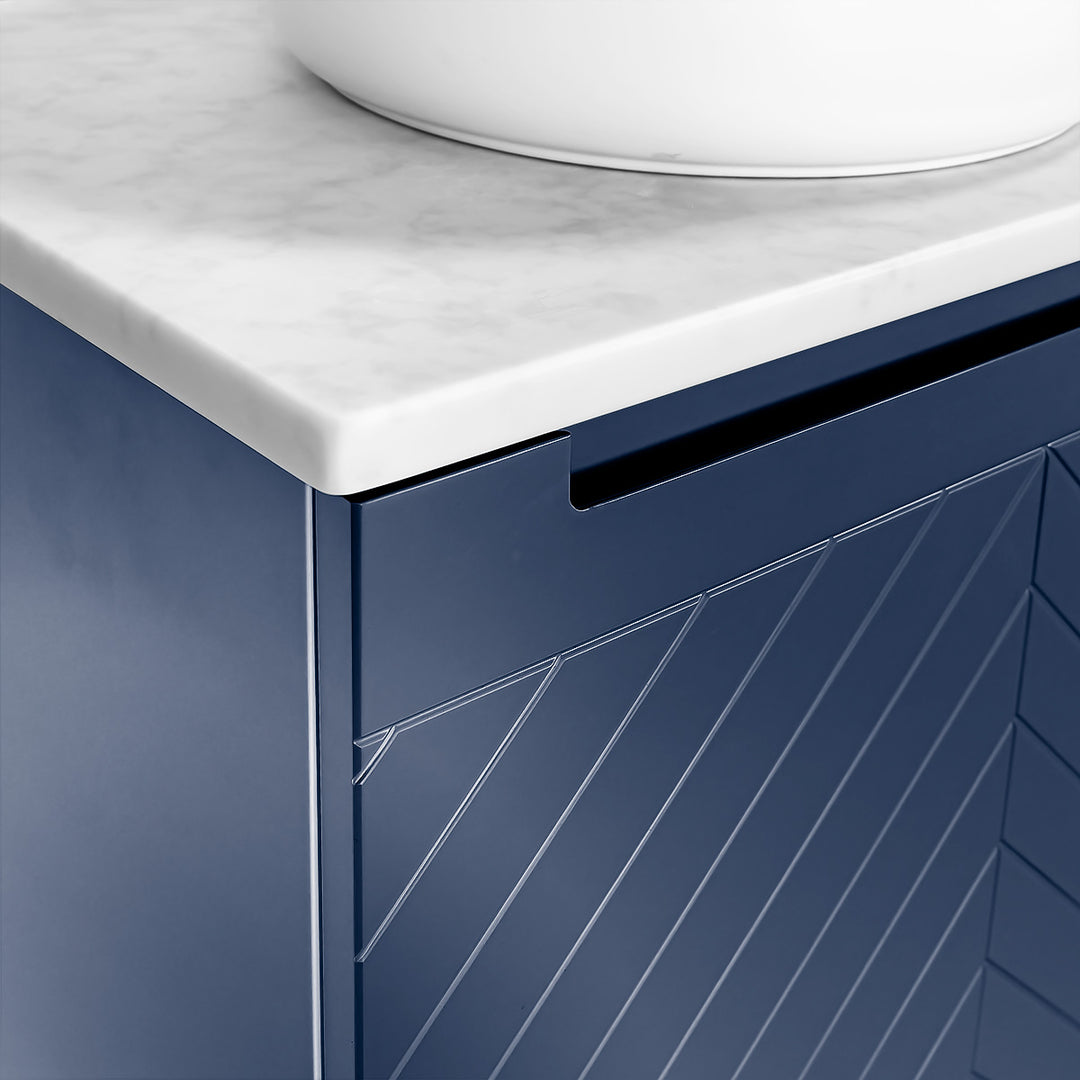 Josef Martin Sophie 600mm Chevron Vanity Unit &amp; Pebble Worktop - Marine Blue
