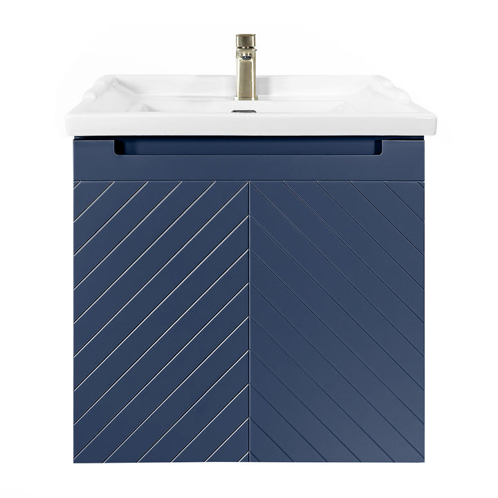 Josef Martin Sophie 600mm Chevron Vanity Unit &amp; Traditional Basin - Marine Blue