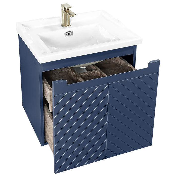 Josef Martin Sophie 600mm Chevron Vanity Unit &amp; Traditional Basin - Marine Blue
