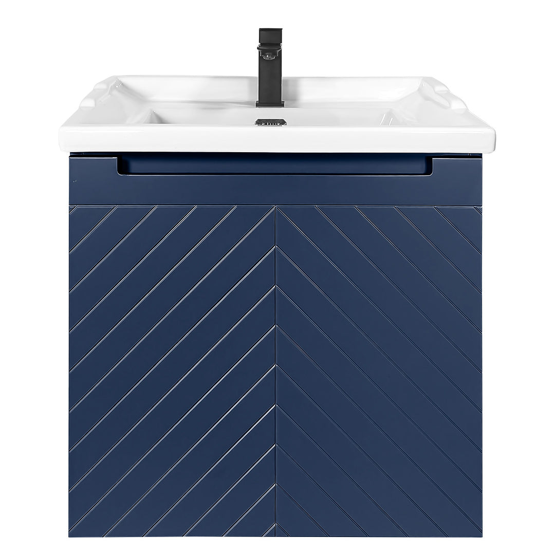 Josef Martin Sophie 600mm Chevron Vanity Unit &amp; Traditional Basin - Marine Blue