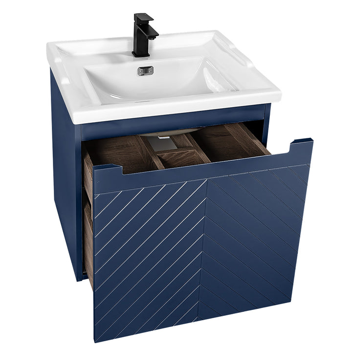 Josef Martin Sophie 600mm Chevron Vanity Unit &amp; Traditional Basin - Marine Blue