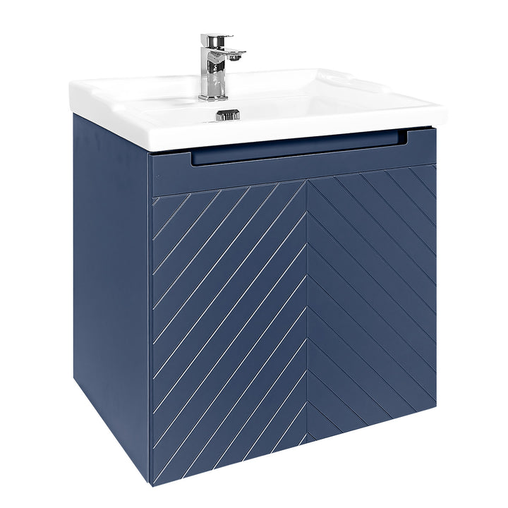 Josef Martin Sophie 600mm Chevron Vanity Unit &amp; Traditional Basin - Marine Blue