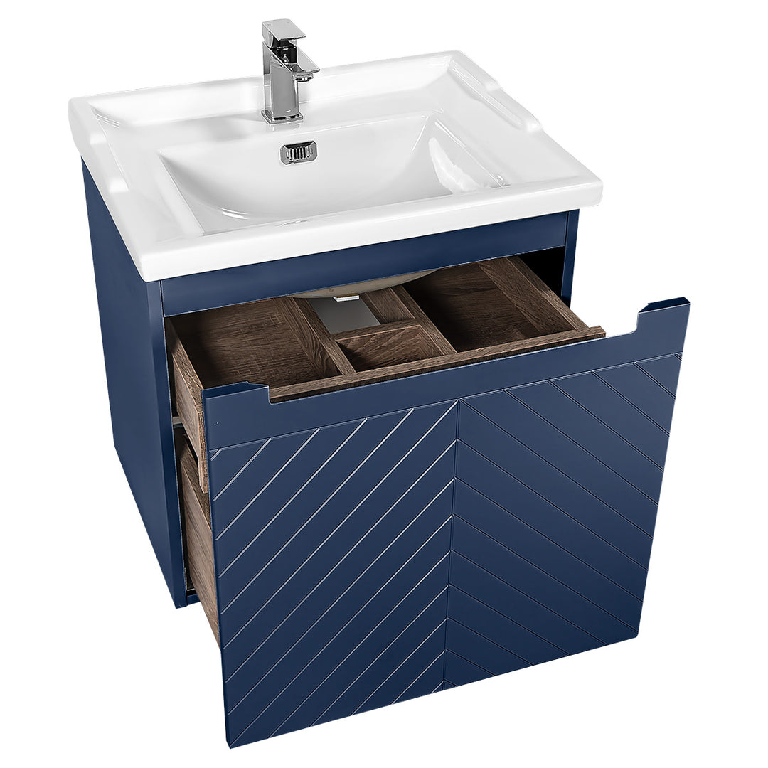Josef Martin Sophie 600mm Chevron Vanity Unit &amp; Traditional Basin - Marine Blue