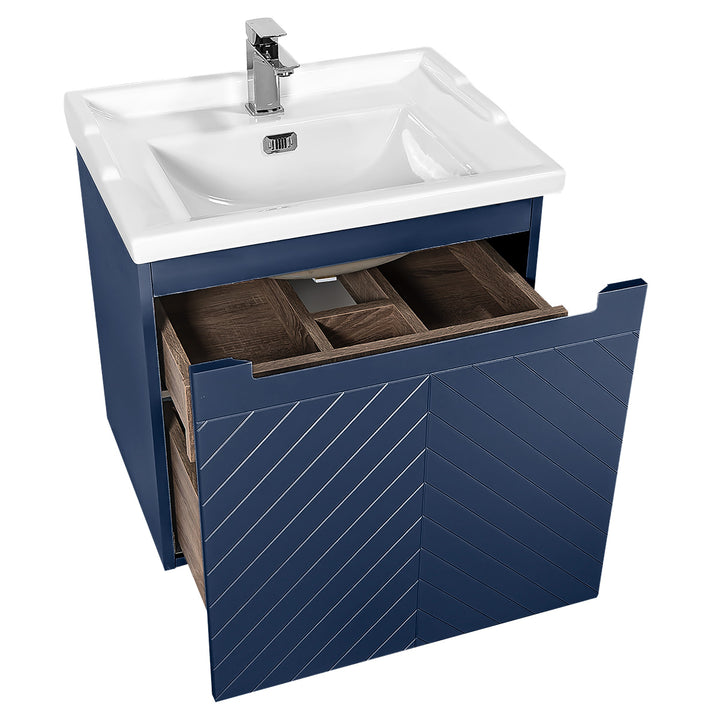 Josef Martin Sophie 600mm Chevron Vanity Unit &amp; Traditional Basin - Marine Blue