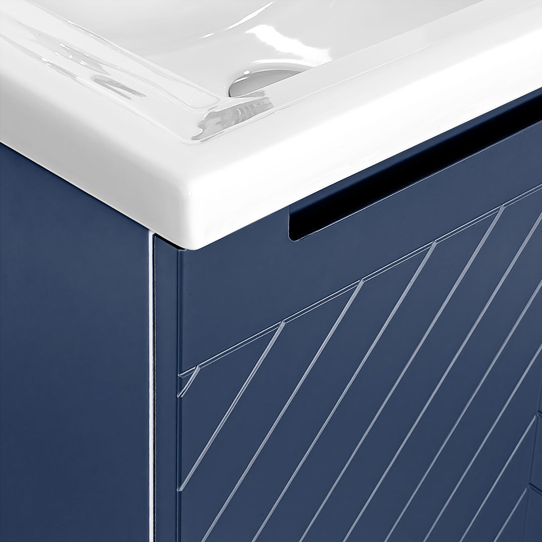 Josef Martin Sophie 600mm Chevron Vanity Unit &amp; Traditional Basin - Marine Blue