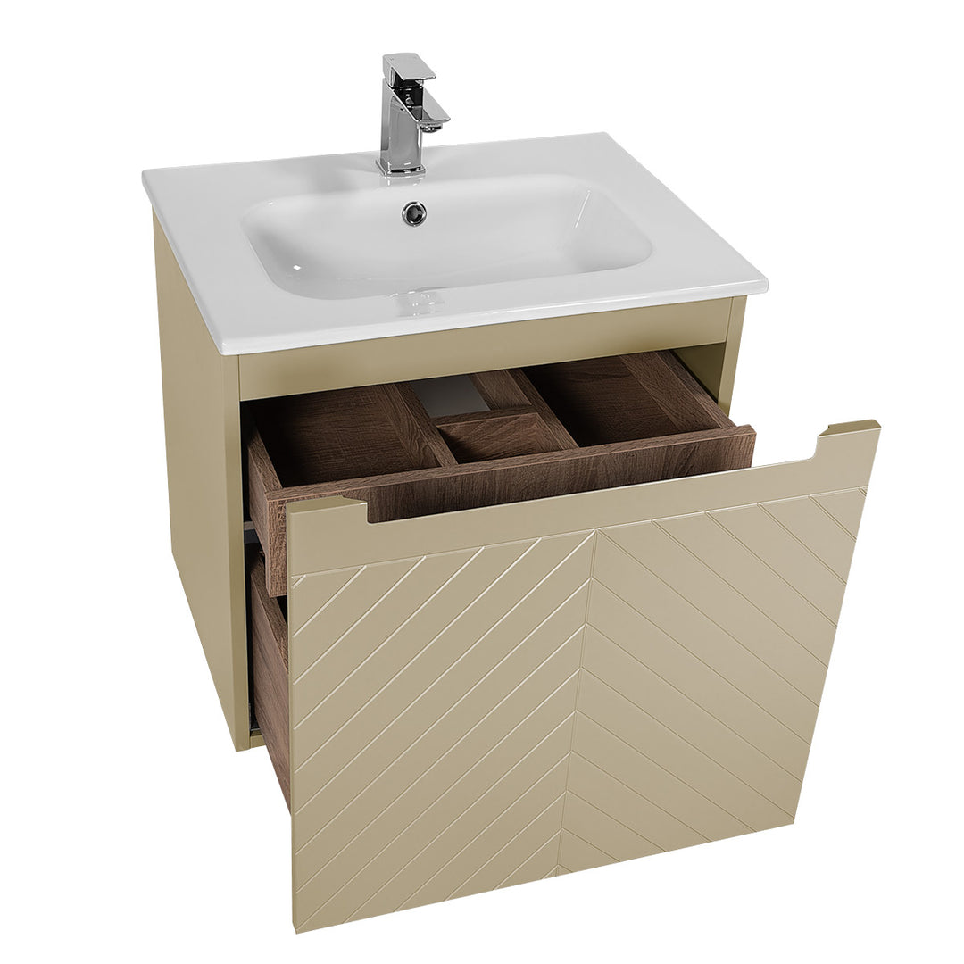 Josef Martin Sophie 600mm Chevron Vanity Unit &amp; Slimline Basin - Sand