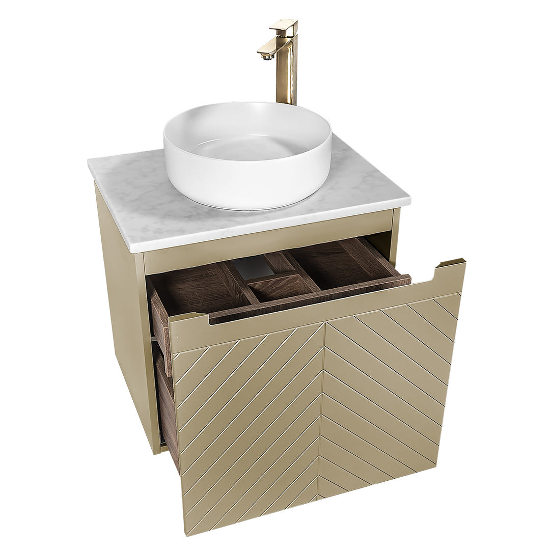 Josef Martin Sophie 600mm Chevron Vanity Unit &amp; Pebble Worktop - Sand