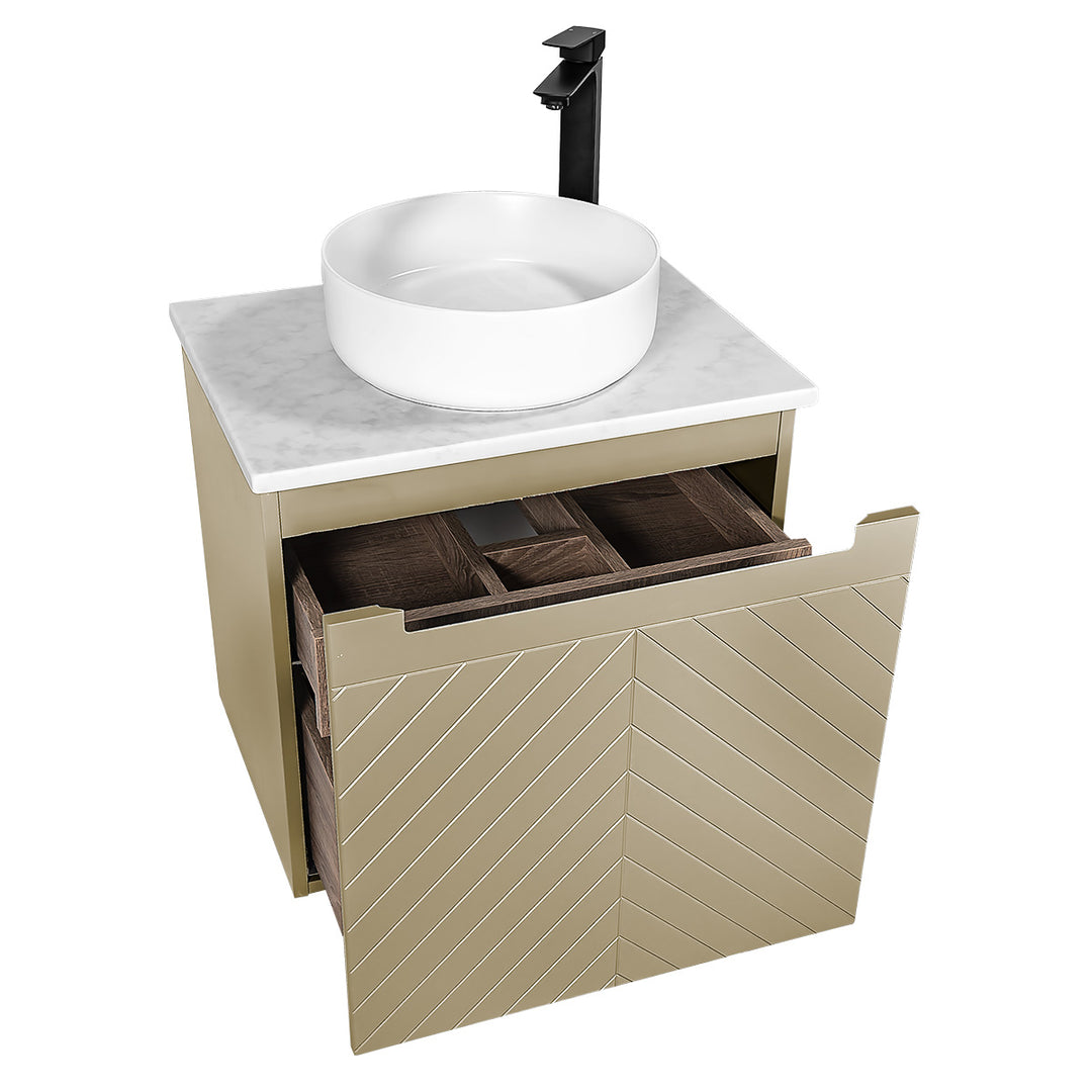 Josef Martin Sophie 600mm Chevron Vanity Unit &amp; Pebble Worktop - Sand