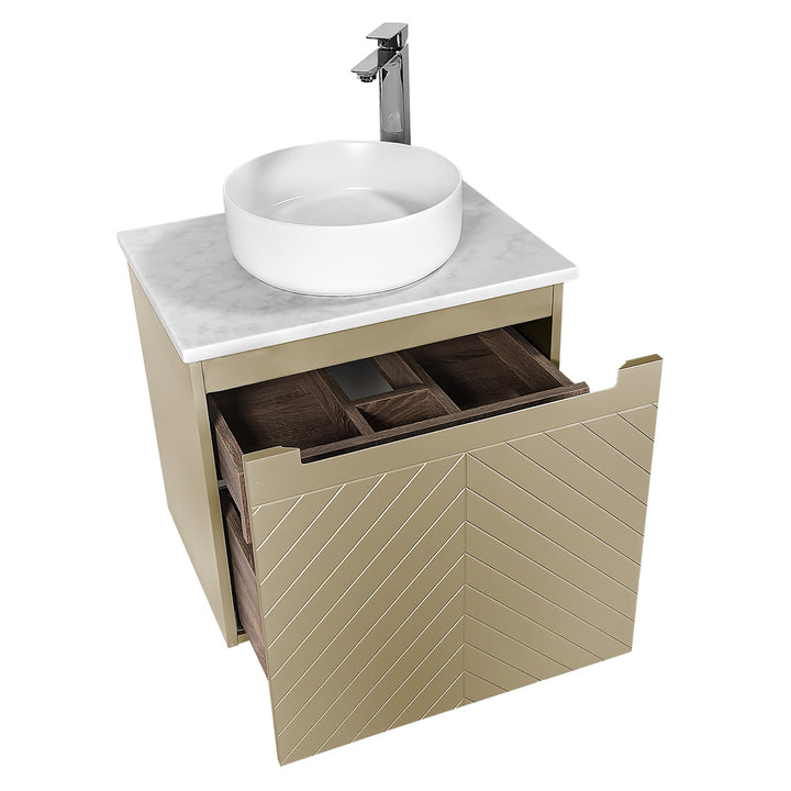 Josef Martin Sophie 600mm Chevron Vanity Unit &amp; Pebble Worktop - Sand