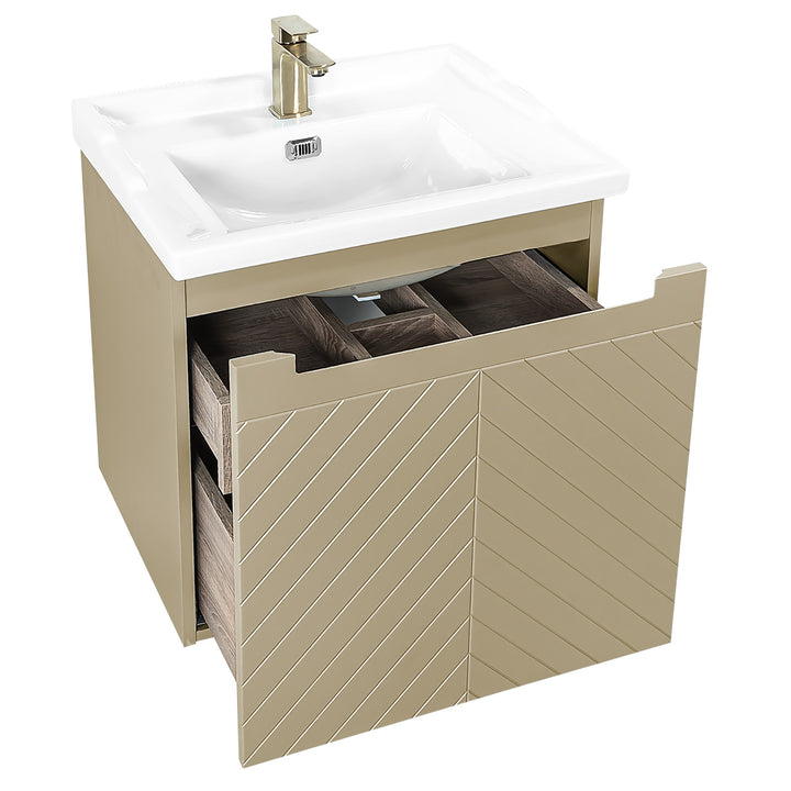 Josef Martin Sophie 600mm Chevron Vanity Unit &amp; Traditional Basin - Sand
