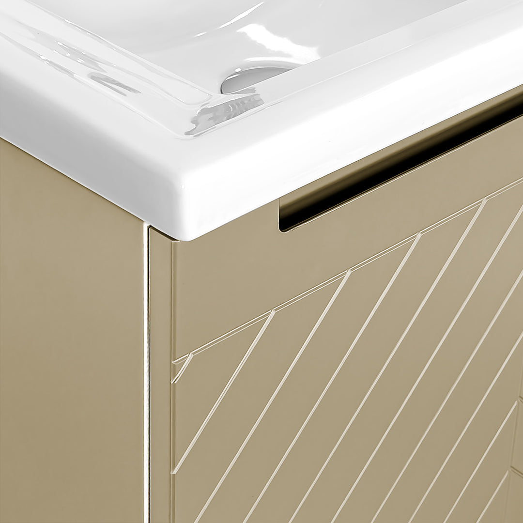 Josef Martin Sophie 600mm Chevron Vanity Unit &amp; Traditional Basin - Sand