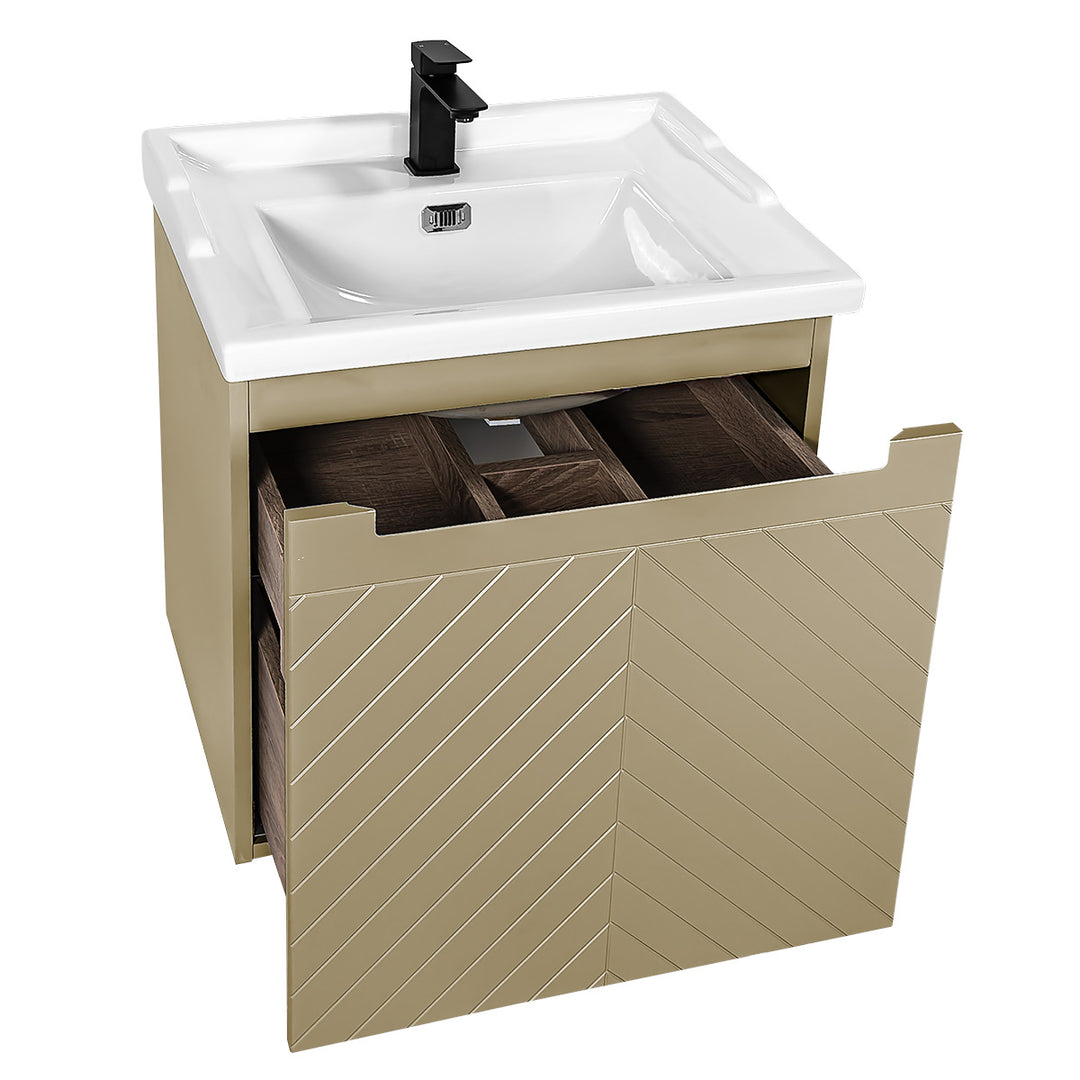 Josef Martin Sophie 600mm Chevron Vanity Unit &amp; Traditional Basin - Sand