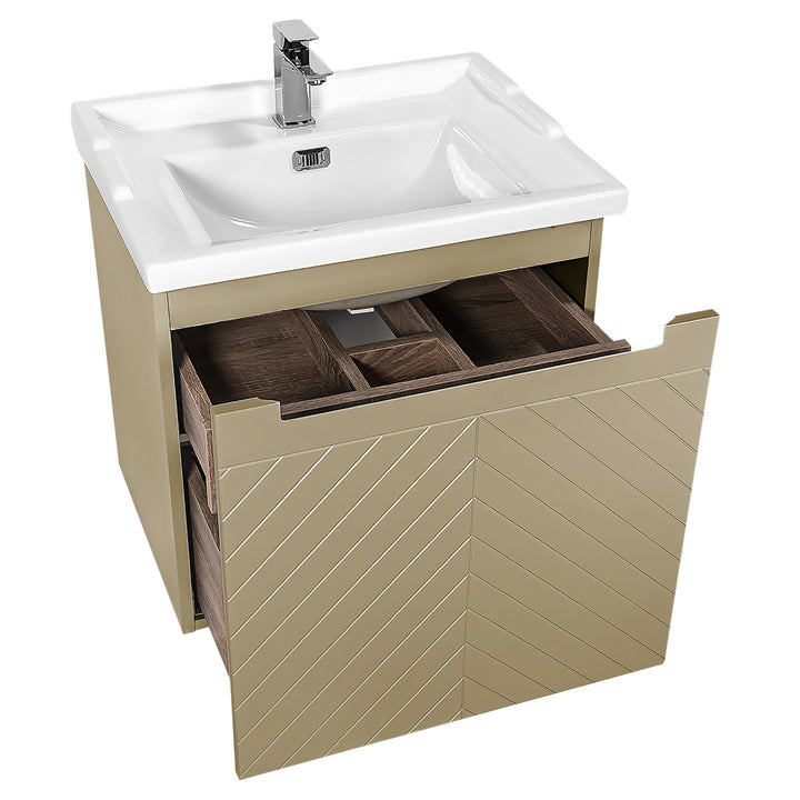 Josef Martin Sophie 600mm Chevron Vanity Unit &amp; Traditional Basin - Sand