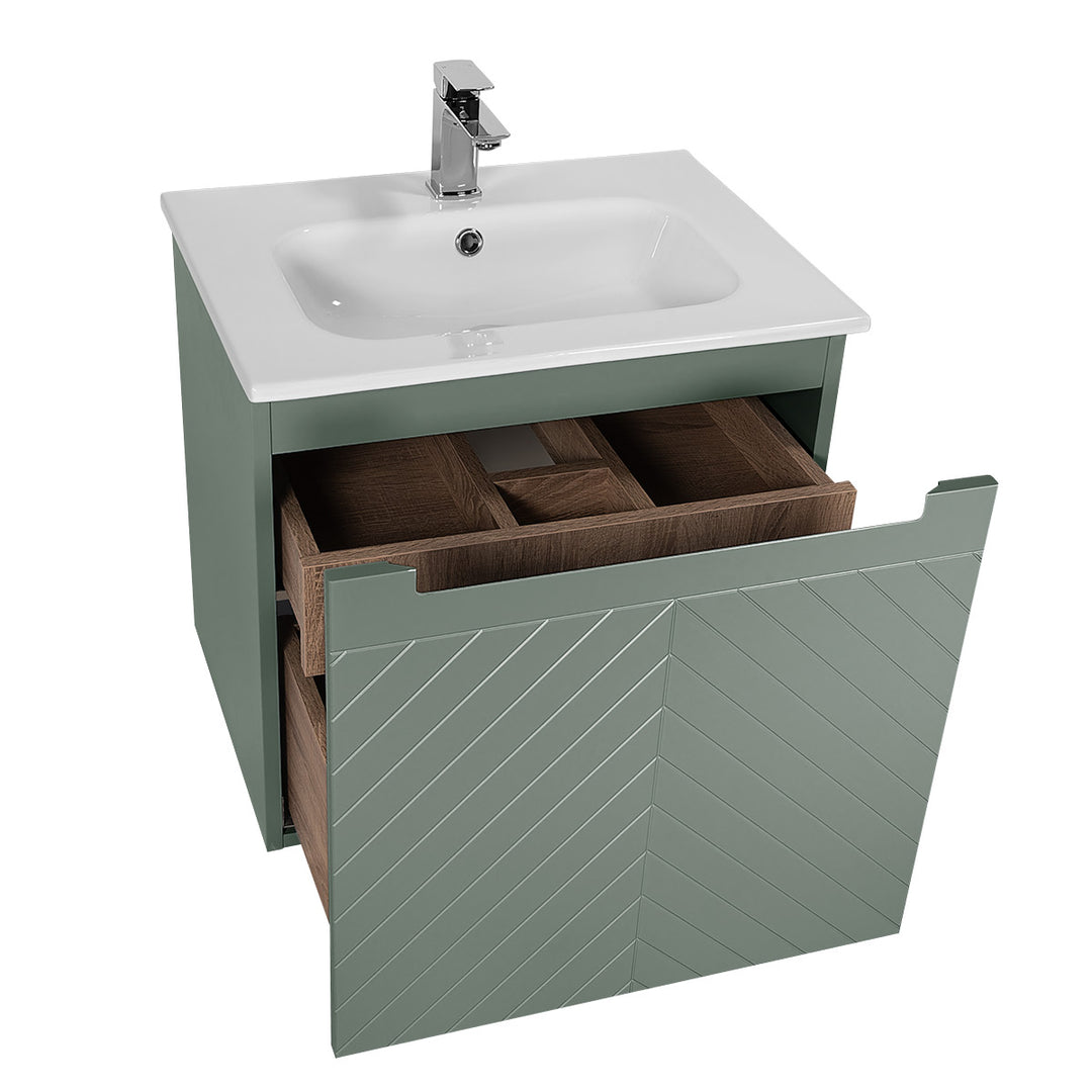 Josef Martin Sophie 600mm Chevron Vanity Unit &amp; Slimline Basin - Spring Green