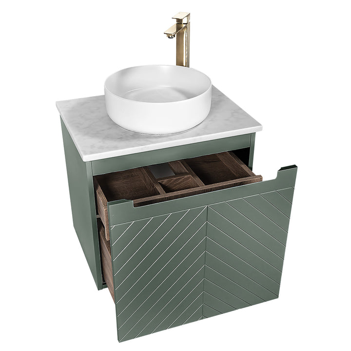 Josef Martin Sophie 600mm Chevron Vanity Unit &amp; Pebble Worktop - Spring Green