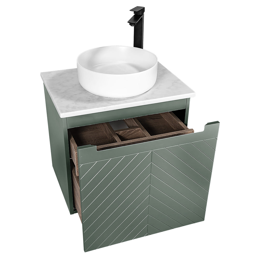 Josef Martin Sophie 600mm Chevron Vanity Unit &amp; Pebble Worktop - Spring Green