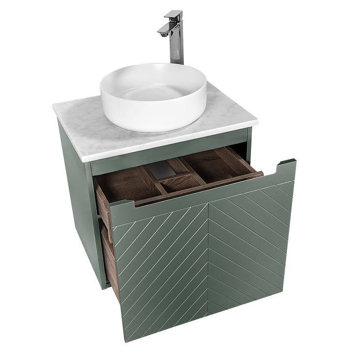 Josef Martin Sophie 600mm Chevron Vanity Unit &amp; Pebble Worktop - Spring Green