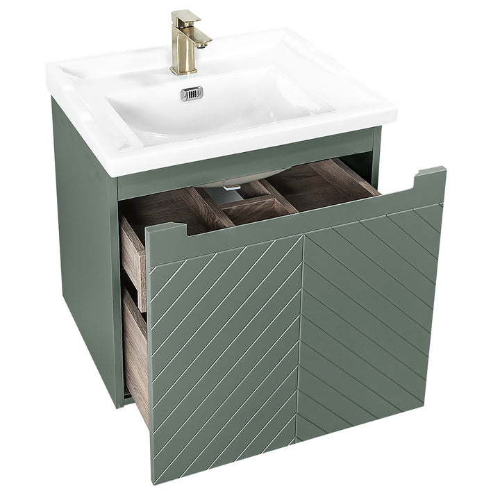 Josef Martin Sophie 600mm Chevron Vanity Unit &amp; Traditional Basin - Spring Green