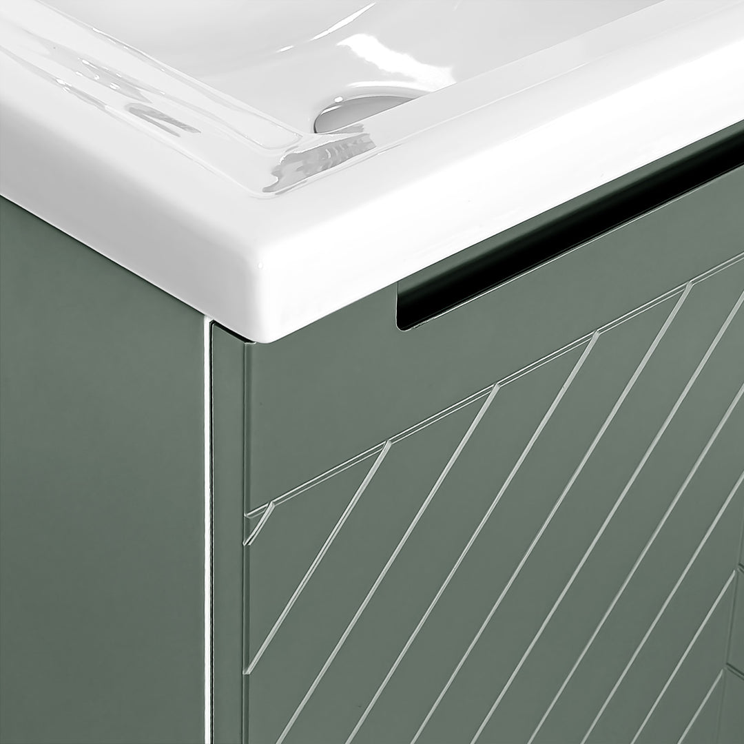 Josef Martin Sophie 600mm Chevron Vanity Unit &amp; Traditional Basin - Spring Green