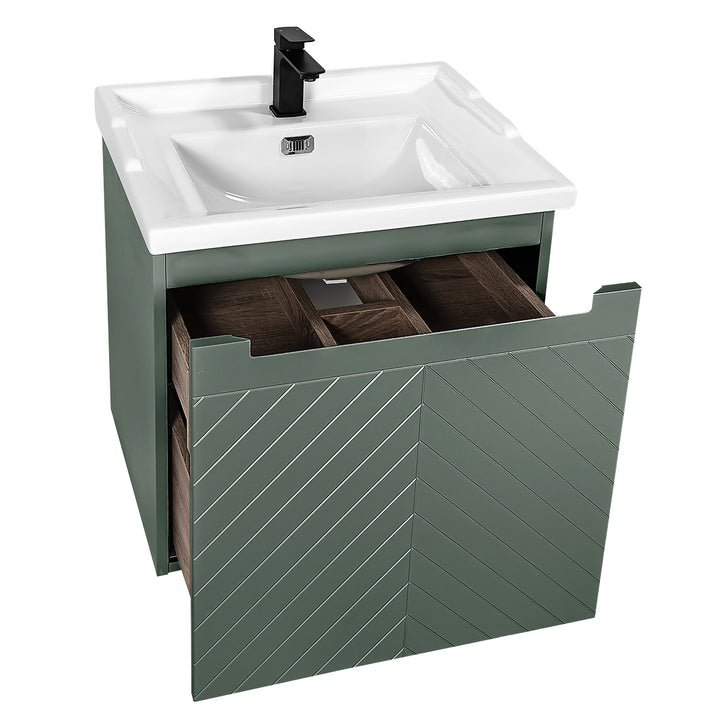 Josef Martin Sophie 600mm Chevron Vanity Unit &amp; Traditional Basin - Spring Green