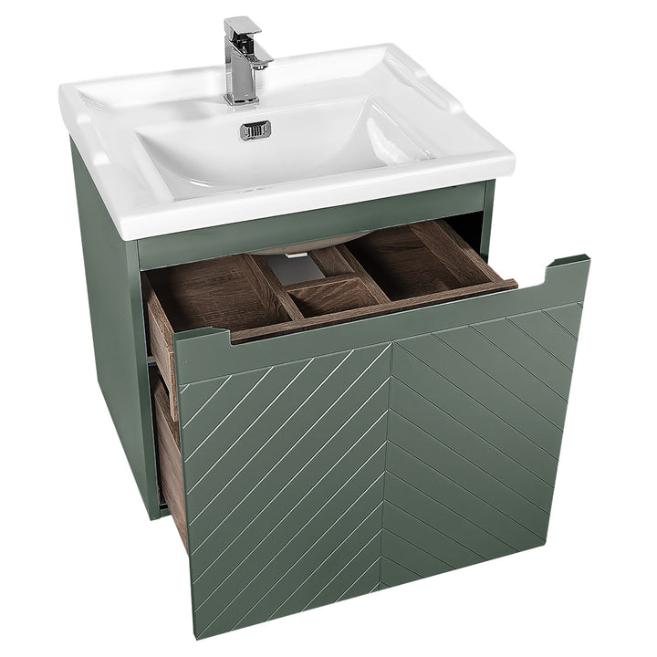 Josef Martin Sophie 600mm Chevron Vanity Unit &amp; Traditional Basin - Spring Green