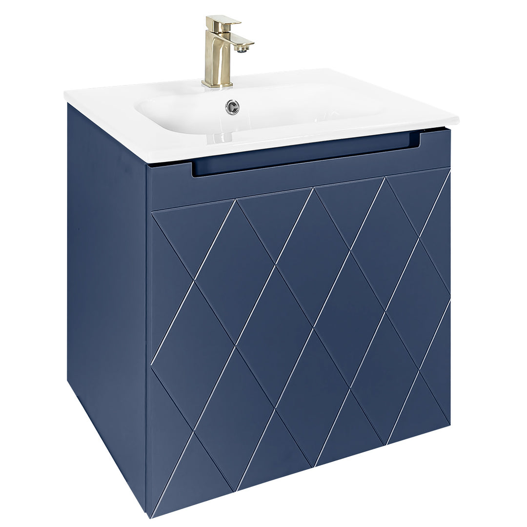 Josef Martin Sophie 600mm Harlequin Vanity Unit &amp; Slimline Basin - Marine Blue