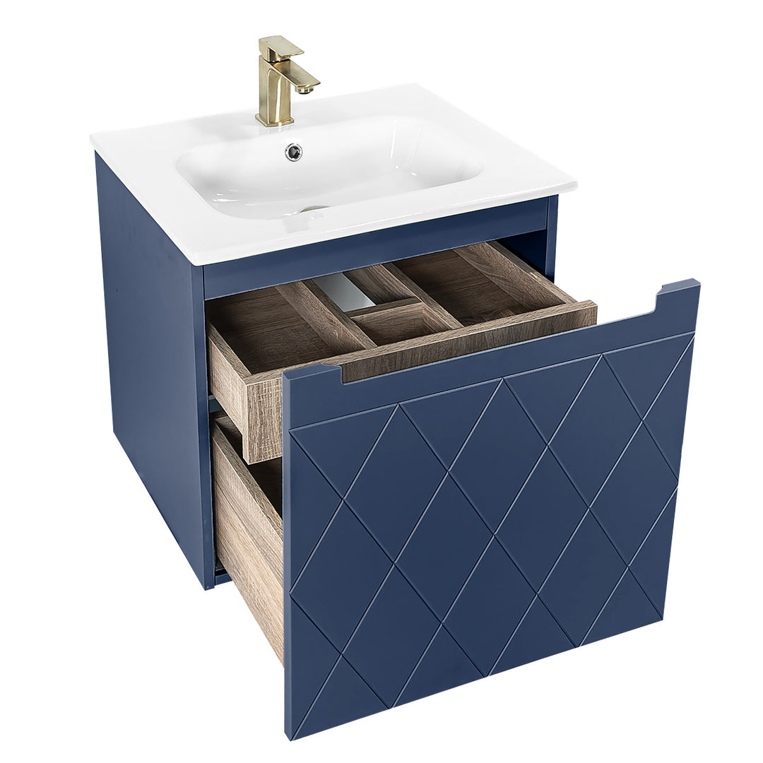 Josef Martin Sophie 600mm Harlequin Vanity Unit &amp; Slimline Basin - Marine Blue