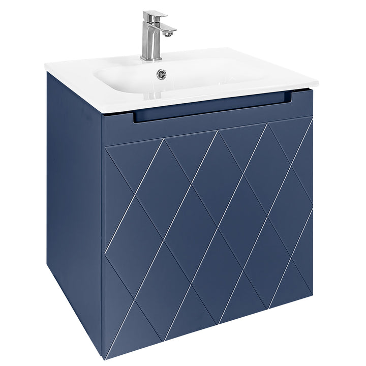 Josef Martin Sophie 600mm Harlequin Vanity Unit &amp; Slimline Basin - Marine Blue