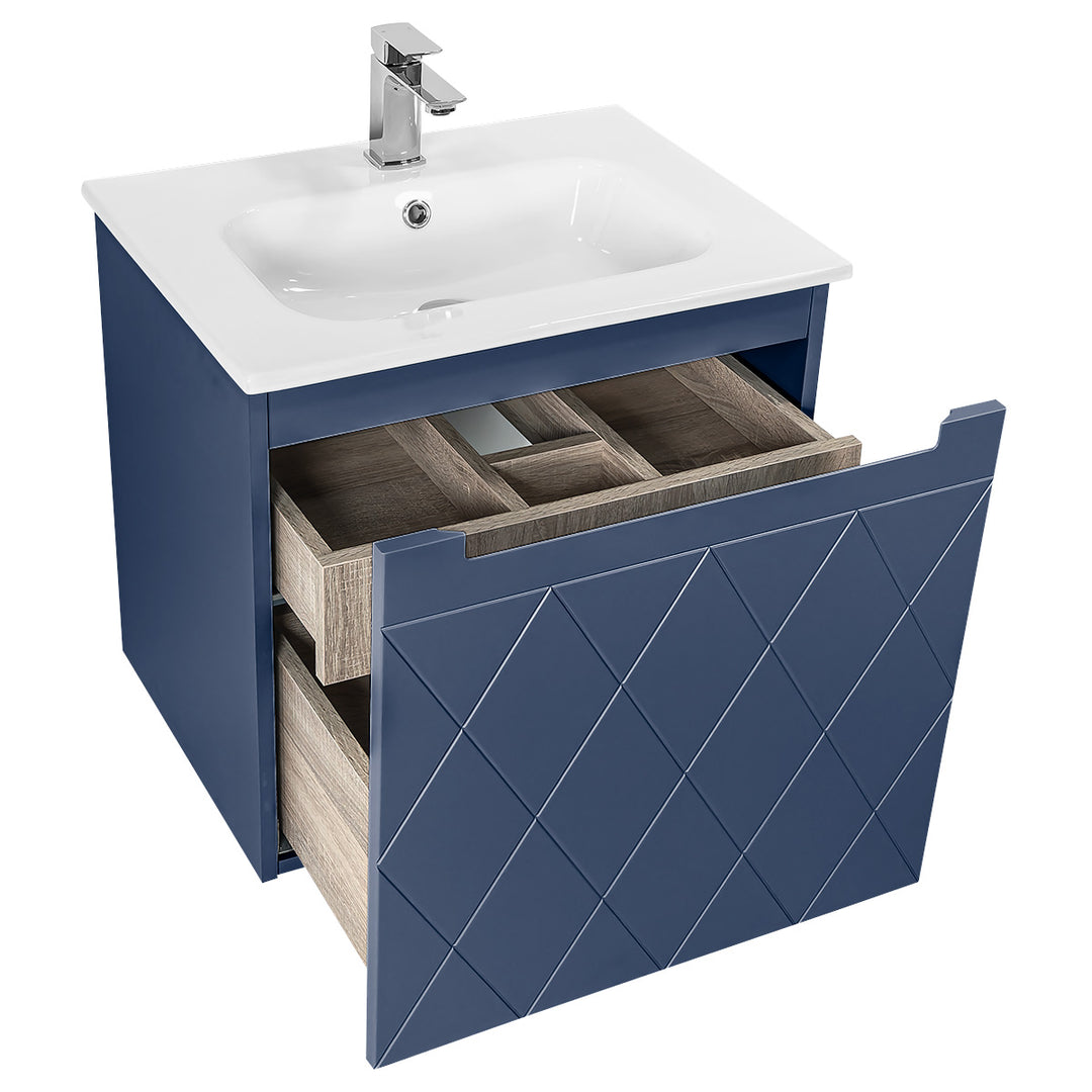 Josef Martin Sophie 600mm Harlequin Vanity Unit &amp; Slimline Basin - Marine Blue