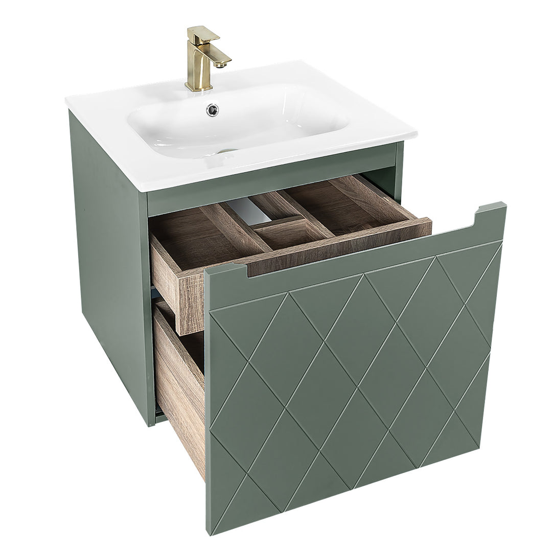 Josef Martin Sophie 600mm Harlequin Vanity Unit &amp; Slimline Basin - Spring Green