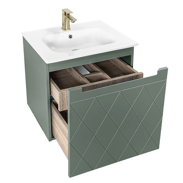Josef Martin Sophie 600mm Harlequin Vanity Unit &amp; Slimline Basin - Spring Green
