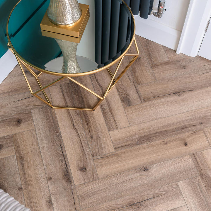 Lusso Floor Mocha Oak Herringbone Luxury Vinyl Flooring - 610 x 122 x 5 mm - 2.23 M2 Per box