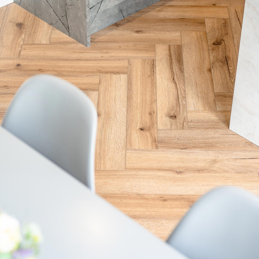 Lusso Floor Mocha Oak Herringbone Luxury Vinyl Flooring - 610 x 122 x 5 mm - 2.23 M2 Per box