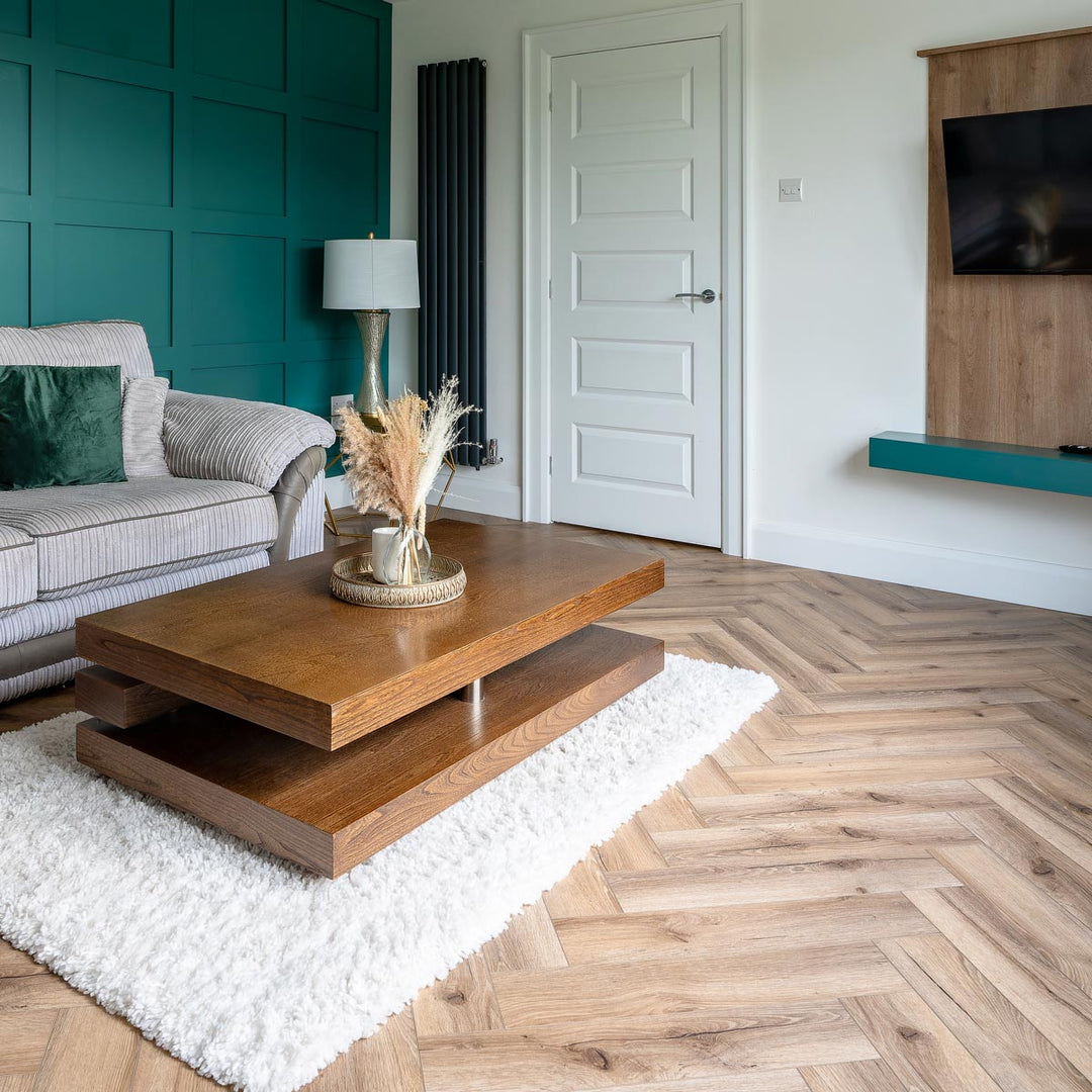 Lusso Floor Mocha Oak Herringbone Luxury Vinyl Flooring - 610 x 122 x 5 mm - 2.23 M2 Per box